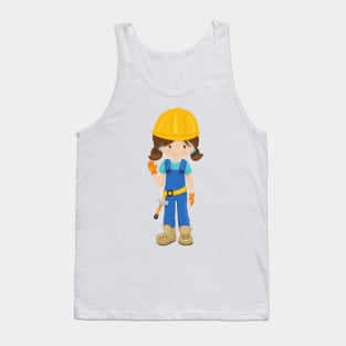 Construction Girl, Brown Hair, Cute Girl, Hammer Tank Top